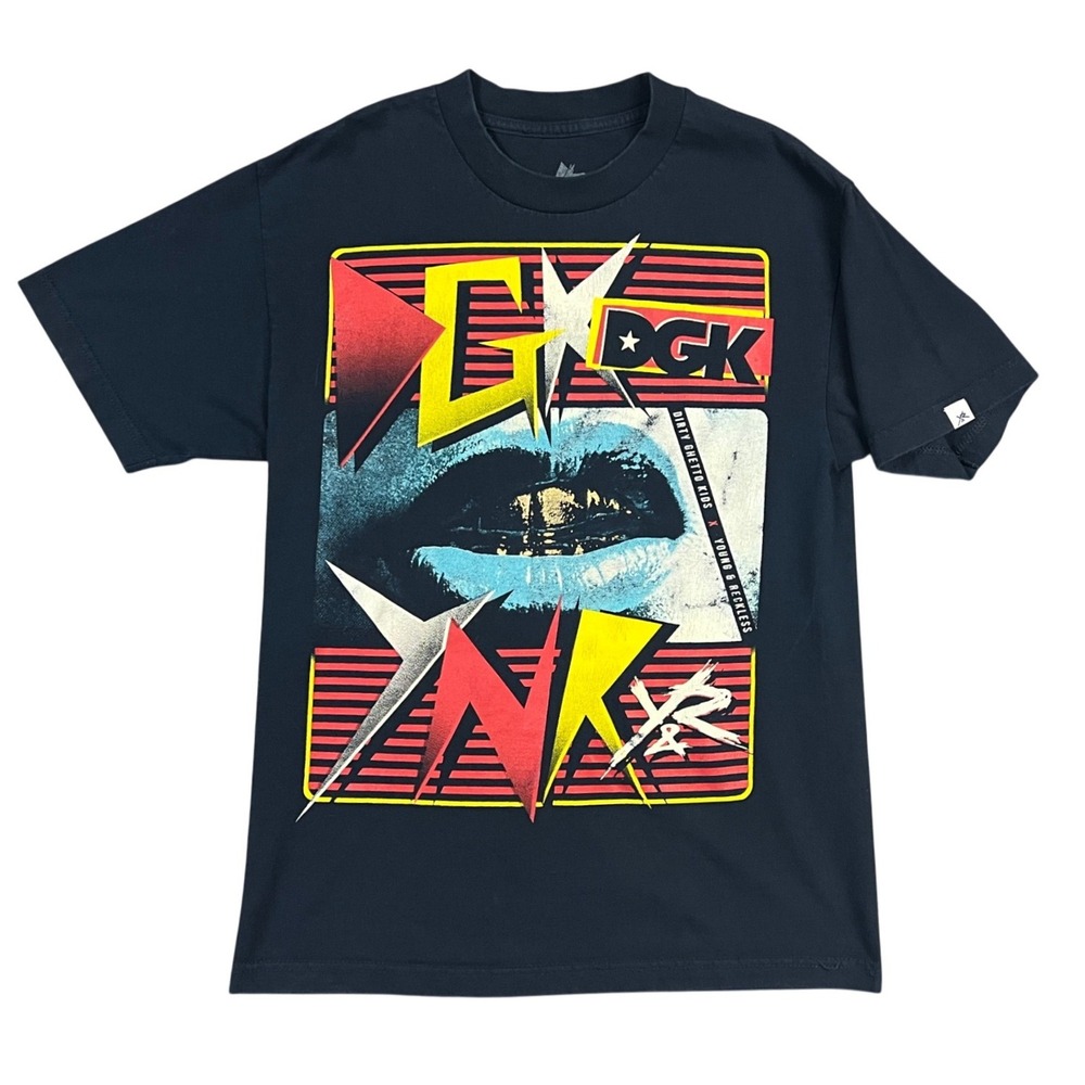 DGK x Young & Reckless T-Shirt Mens Medium Navy Blue Graphic Grillz Lips Tee